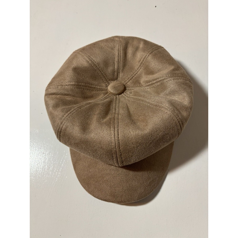 Faux Suede Beige Newsboy Cap